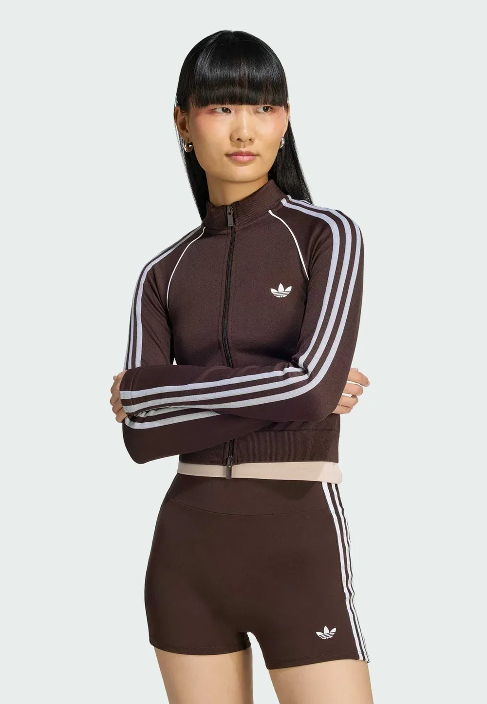 Спортивная футболка Essentials с тремя полосками, бесшовная, на молнии Adidas Originals, Aurora Coffee