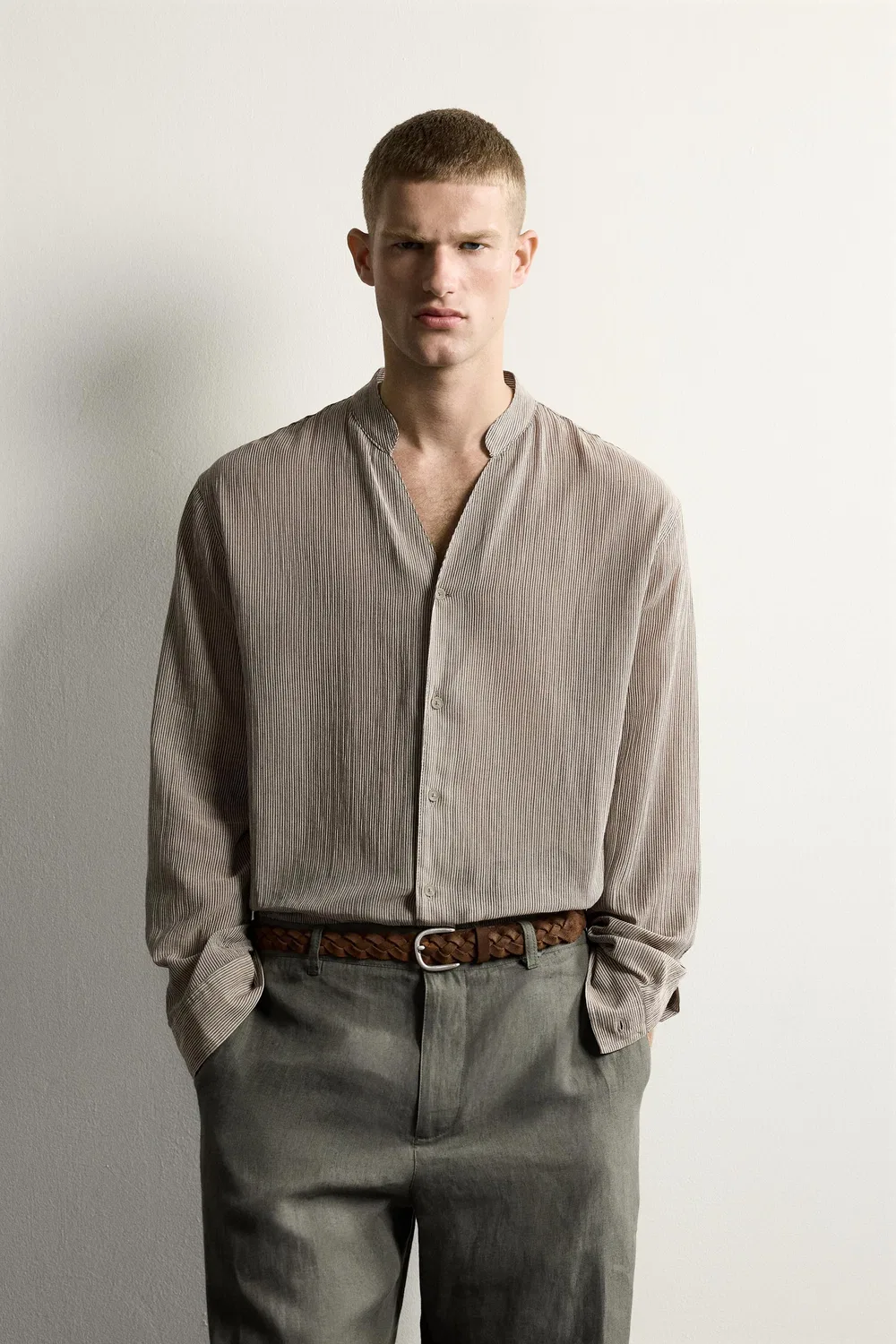 Рубашка из жаккарда свободного кроя ZARA, Brown Stripes — фото 2