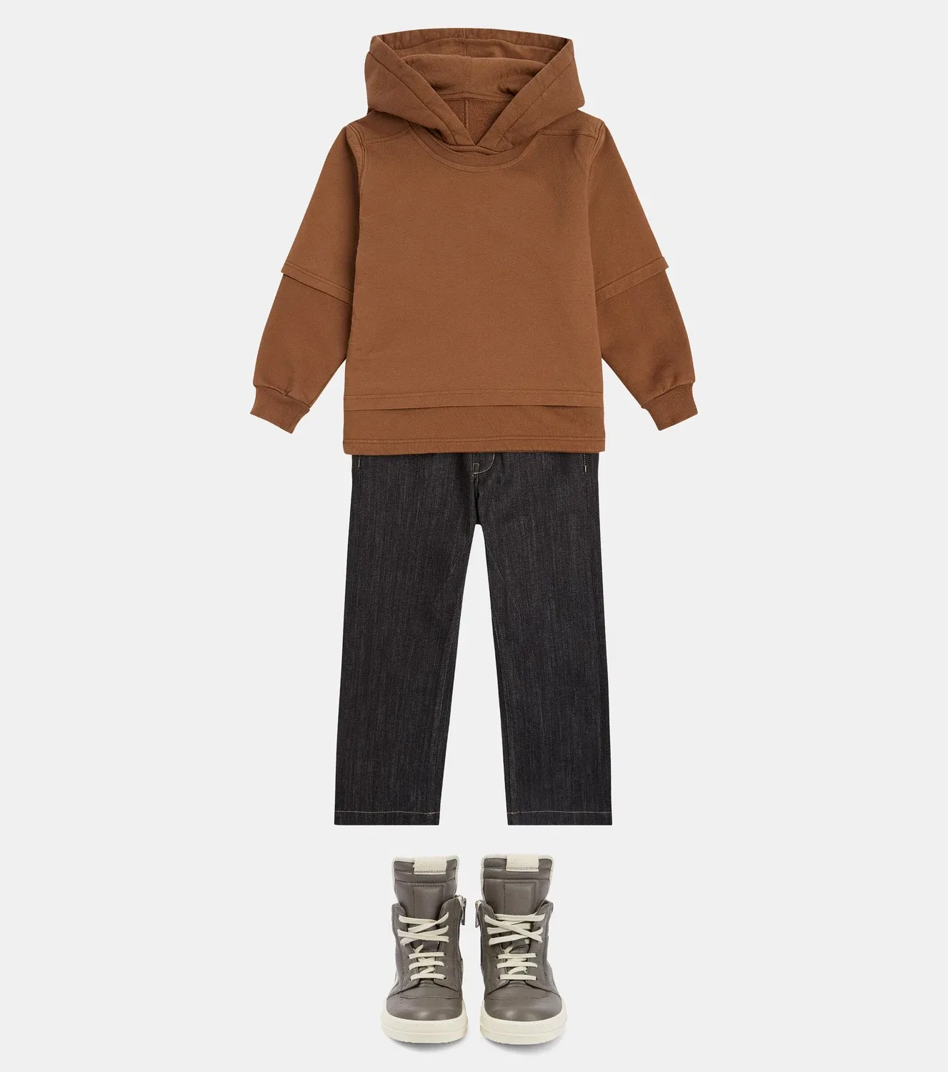 Худи из хлопкового джерси Hustler Rick Owens Kids, коричневый — фото 2