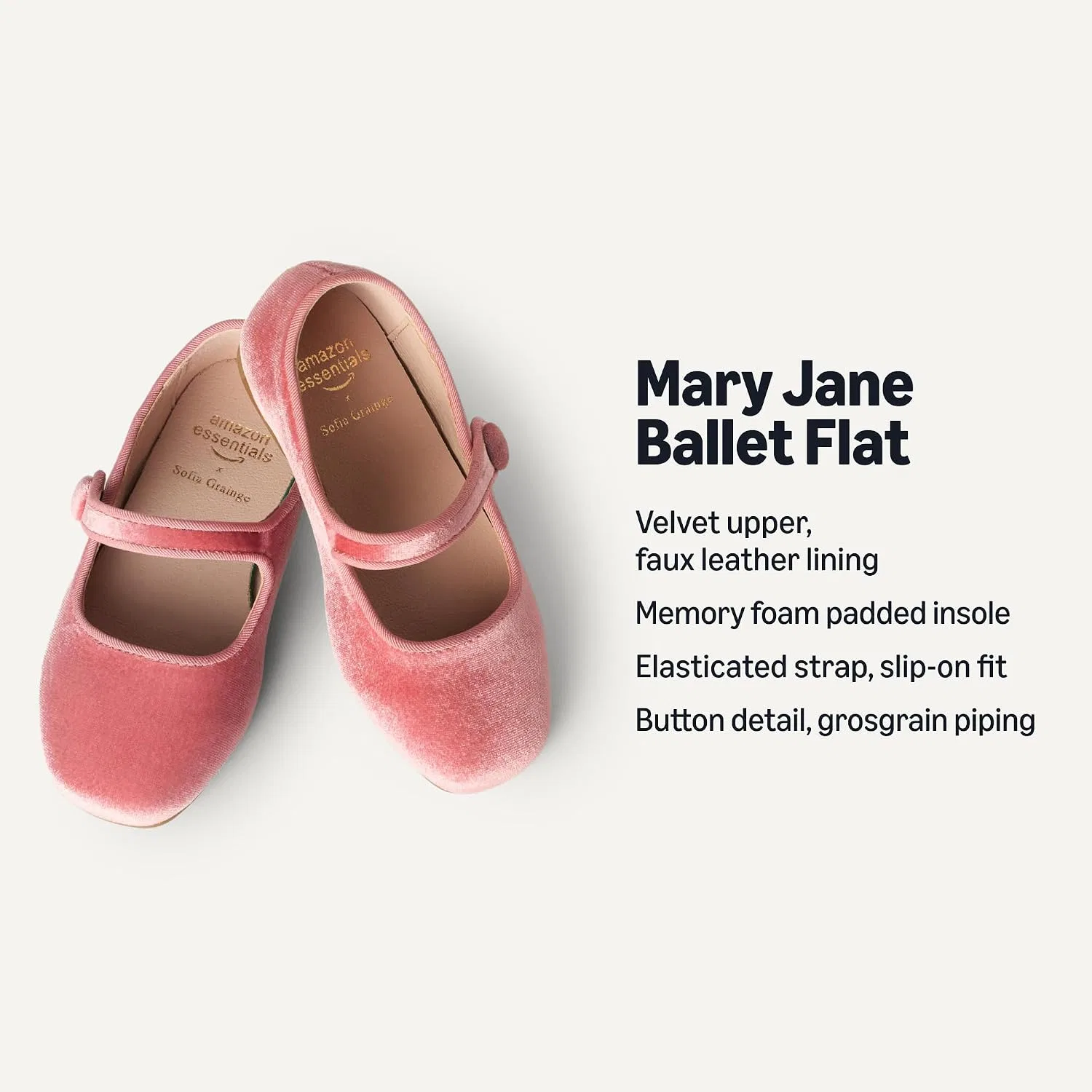 Детские балетки для девочек Mary Jane Ballet Flat Shoes Amazon Essentials, Pink — фото 3