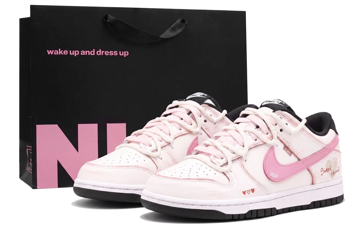 Детские кроссовки для мальчиков и девочек низкие кеды с принтом Nike Dunk, Pink White