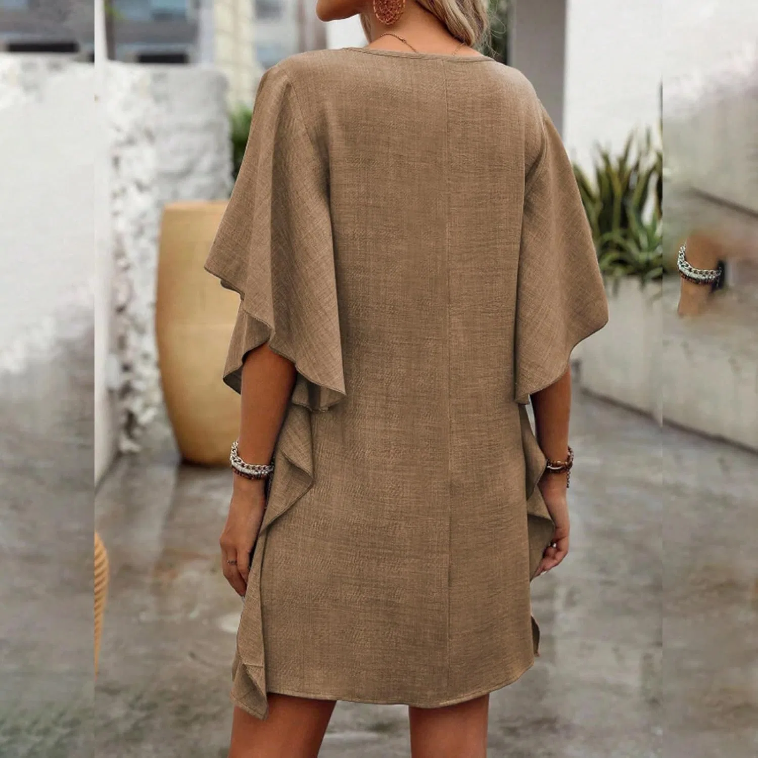 Женское платье свободного кроя V-образным вырезом Khaki — фото 2