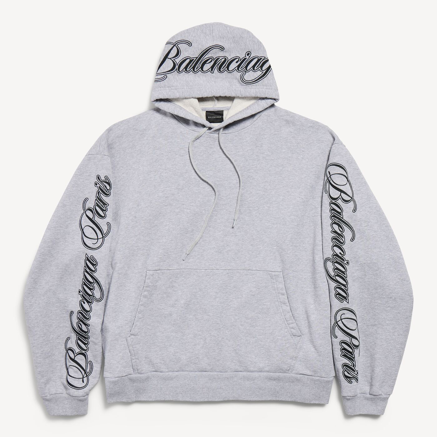 Худи Balenciaga Cursive Oversized, светло-серый меланж/черный