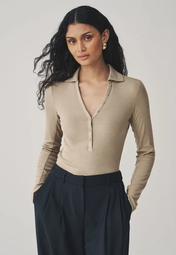 Футболка поло с длинным рукавом Regular fit Long Sleeve Collar Next, Neutral, нейтральный