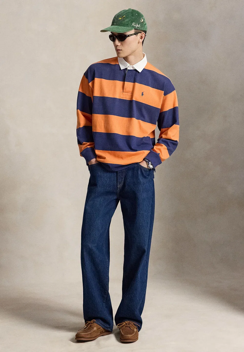 Полосатая регбийная рубашка большого размера - поло Polo Ralph Lauren, Orange/Blue — фото 2