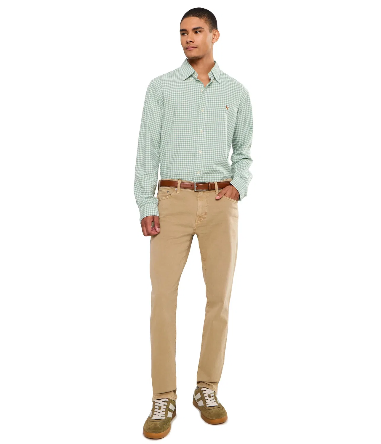 Оксфордская рубашка в клетку, индивидуальный крой Custom Fit Gingham Oxford Polo Ralph Lauren, Faded Mint/White — фото 2