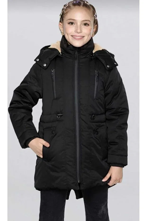 Детское пальто-худи для девочек с принтом Arafım Butik, Black
