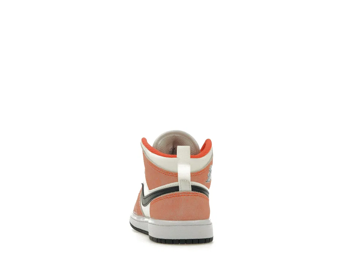Детские кроссовки с оранжевой замшей Jordan 1 Mid SE Jordan, Team Orange/Sail/White/Black — фото 4
