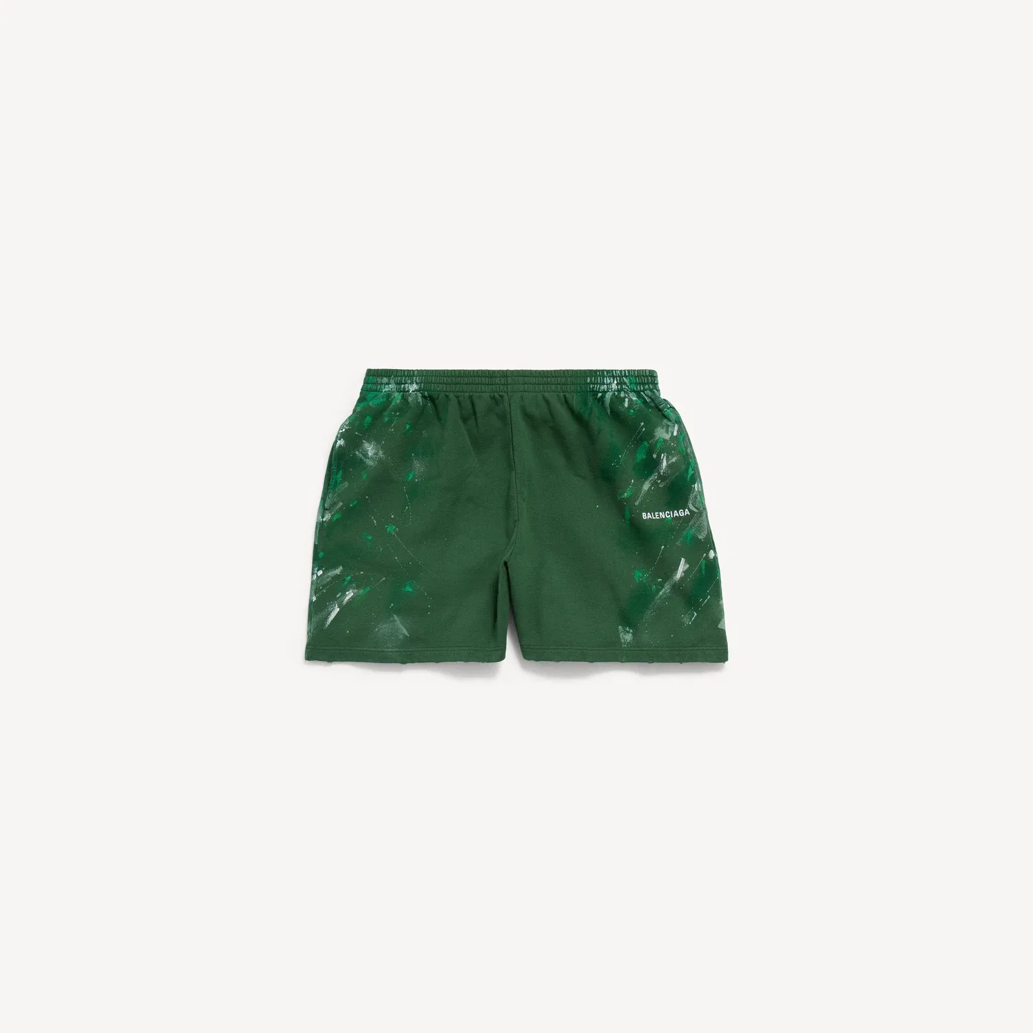 Мужские свободные шорты Balenciaga с брызгами краски цвета Bottle Green, зеленый