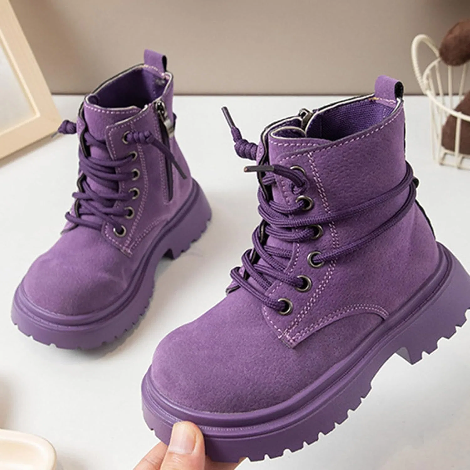 Детские зимние ботинки на молнии с принтом для мальчиков и девочек, Purple — фото 2