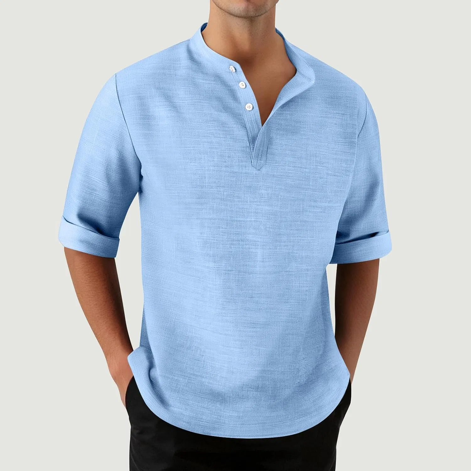 Мужская свободная хенли-футболка с коротким рукавом, Light Blue — фото 3