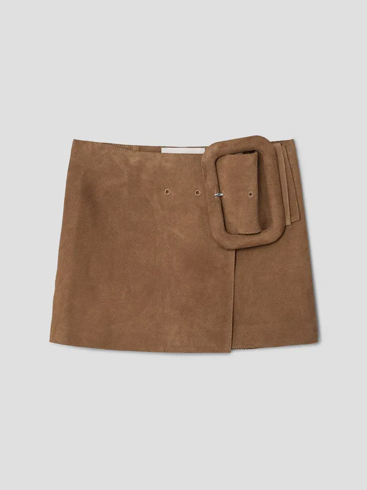 Мини-юбка с большим поясом-пряжкой AMI PARIS, Caramel