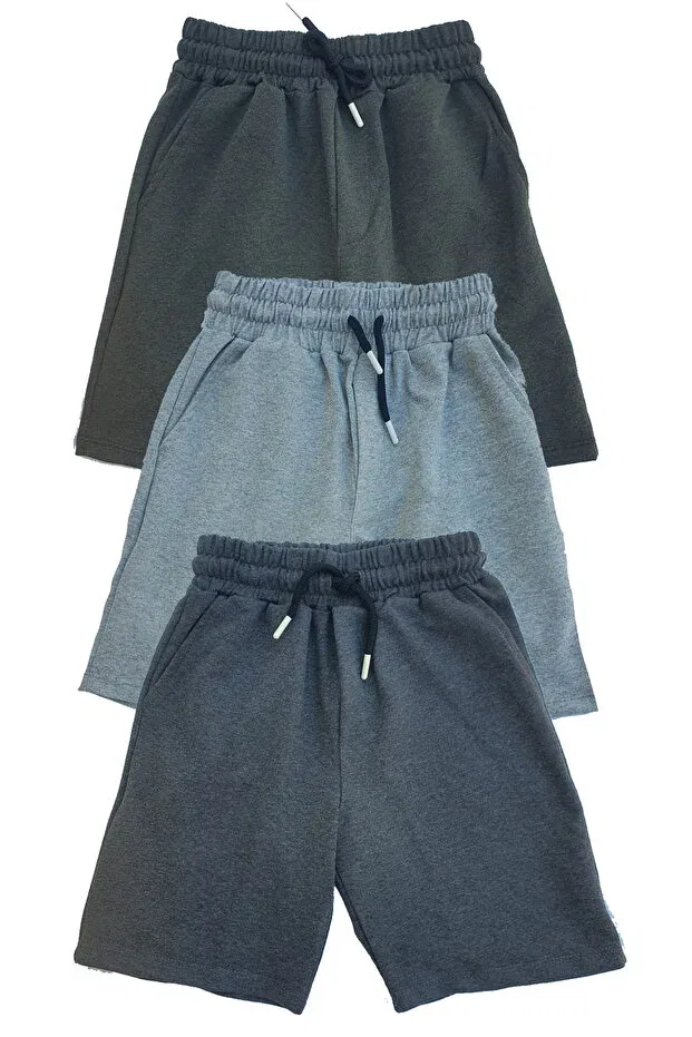 Детский комплект шорт для мальчиков и девочек хлопковый Unisex 3-piece boys girls children shorts set Makiteks, Khaki-Grey-Anthracite