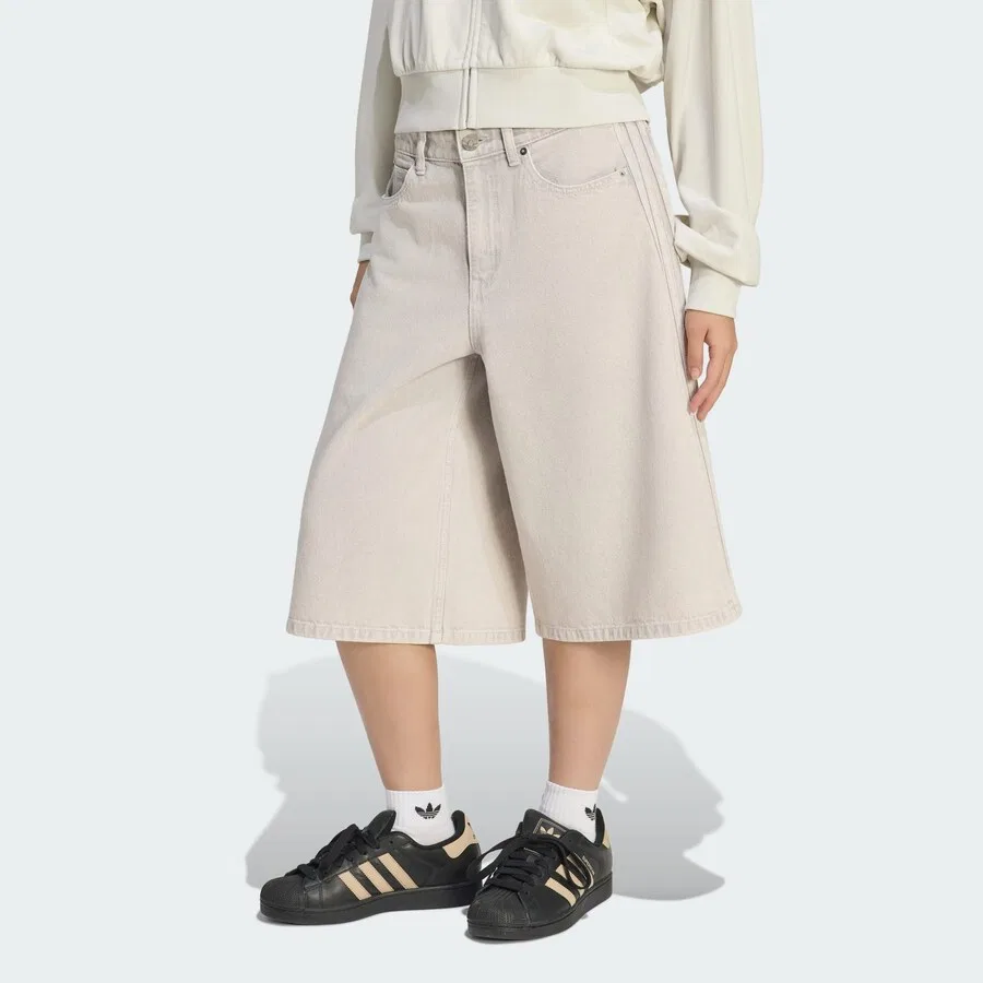 Шорты ADIDAS ORIGINALS с широкими штанинами, серо-бежевый цвет — фото 4