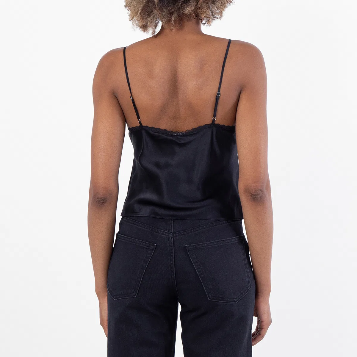 Топ на кнопках с кружевом Snap Front Lace Tank Top Alexander Wang, Black — фото 3