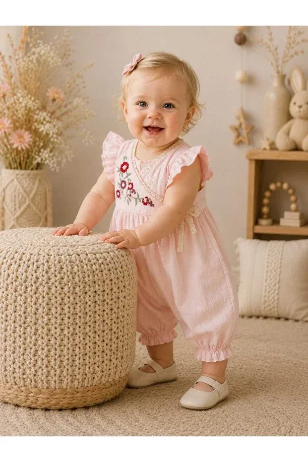 Детский комбинезон для девочек с вышивкой Krm Kerem Bebe, Powder — фото 3