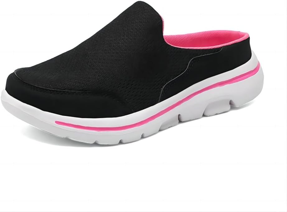 

Мужские повседневные сетчатые кроссовки, дышащие, удобные, без застежки, для ходьбы, мюли, сабо, без задника, легкие тапочки Asifn, черный/розовый