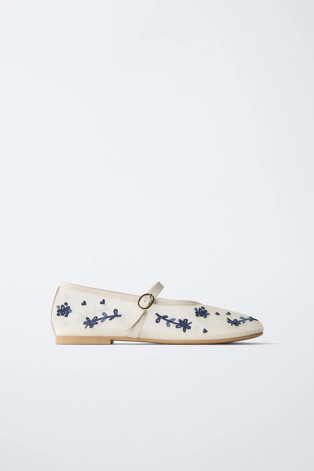 Балетки с цветочной вышивкой ZARA, White