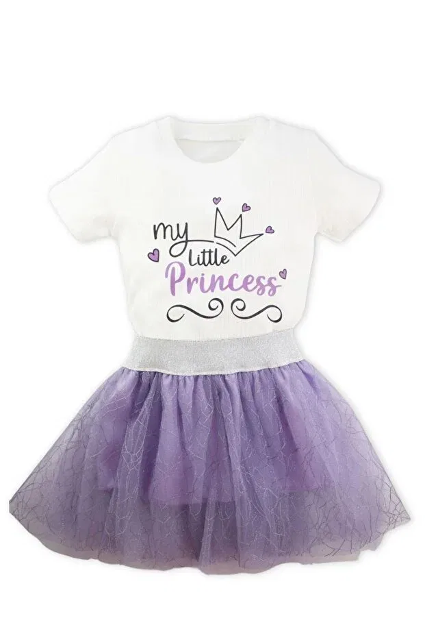 Детский комплект для девочек с принтом Princess Purple Tutu Two-Piece Set Logo Aksesuar, Purple