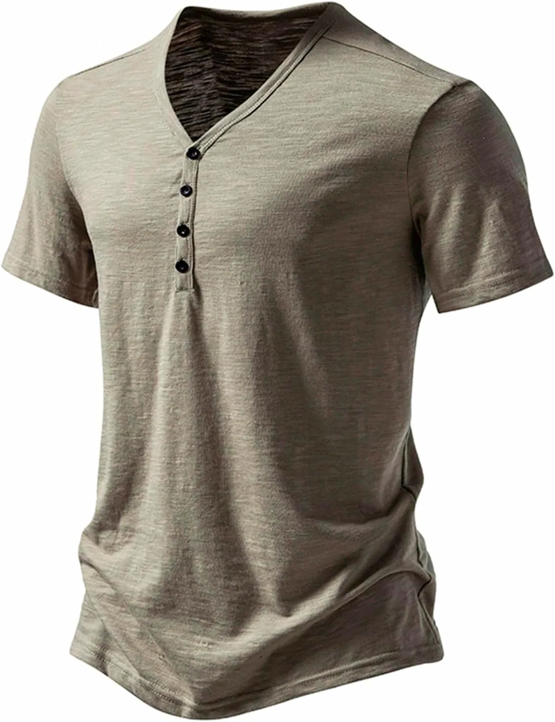 Мужская футболка с V-образным вырезом Henley, Khaki — фото 2