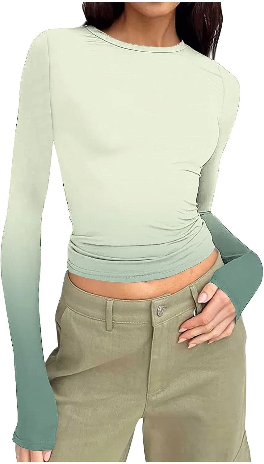 Женская базовый лонгслив с градиентом, Work Out Tops Women, Green