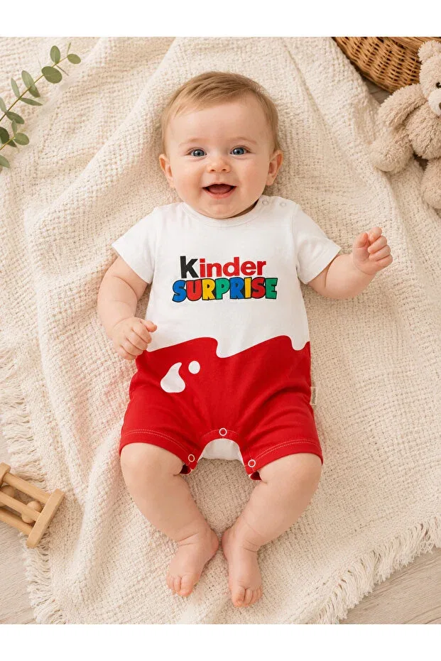 Детский комбинезон для девочек с принтом Kinder Surprise Short Sleeve Jumpsuit Set Mai Perla, Красный — фото 3