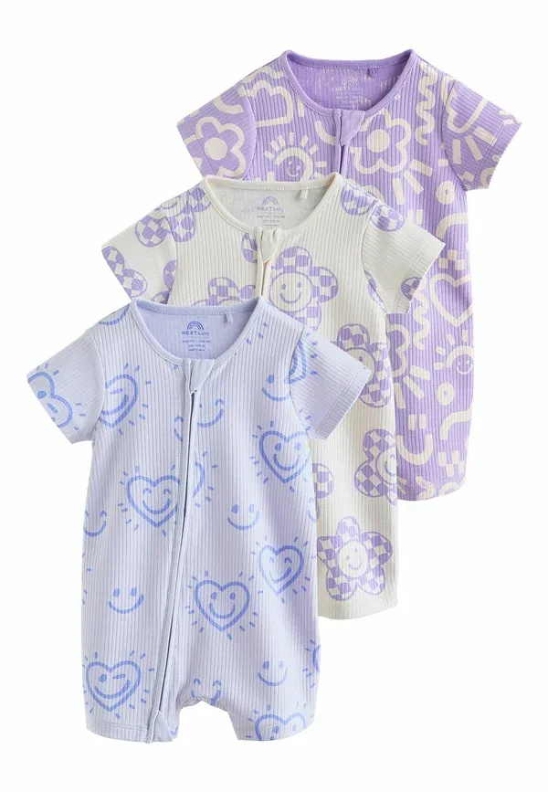 Комплект боди с принтом Regular fit two way zip baby sleepsuits 3 pack Next, Lilac Purple, фиолетовый
