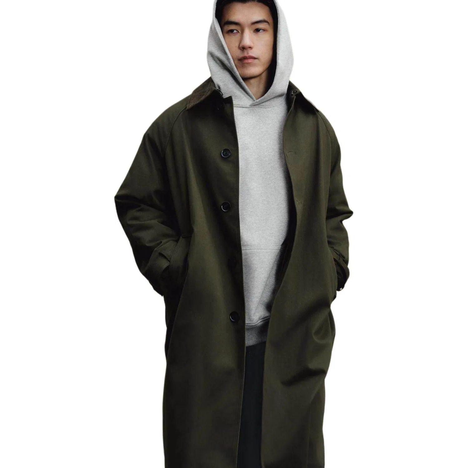 Мужской тренчкот с лацканами Gray Green ZARA, Серо-зеленый — фото 3