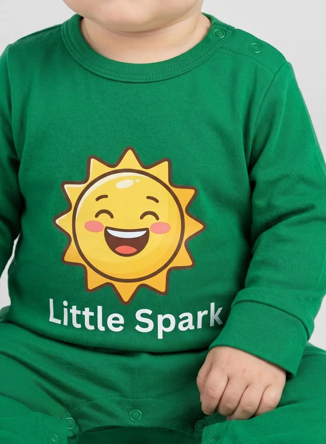 Боди-комбинезон с принтом солнца Baby little spark Babyqlo, зеленый — фото 4