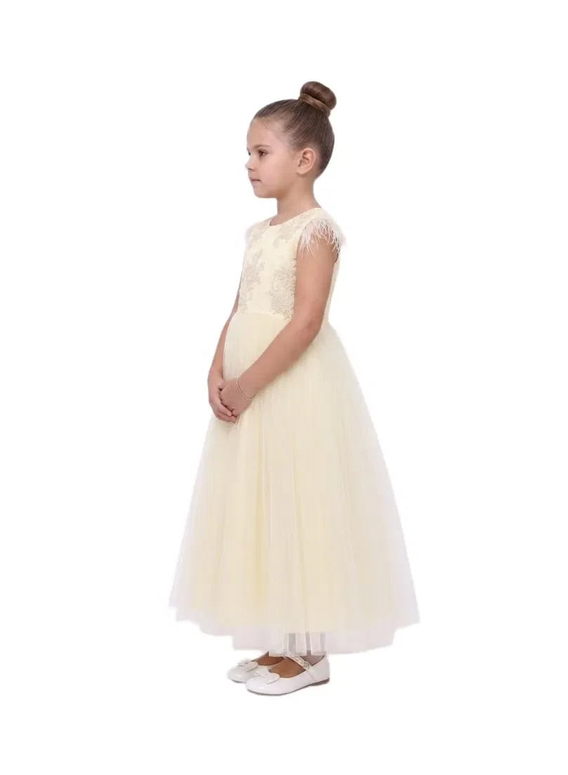 Платье с перьями, модель Party Gown, Bidani, бледно-желтый — фото 2