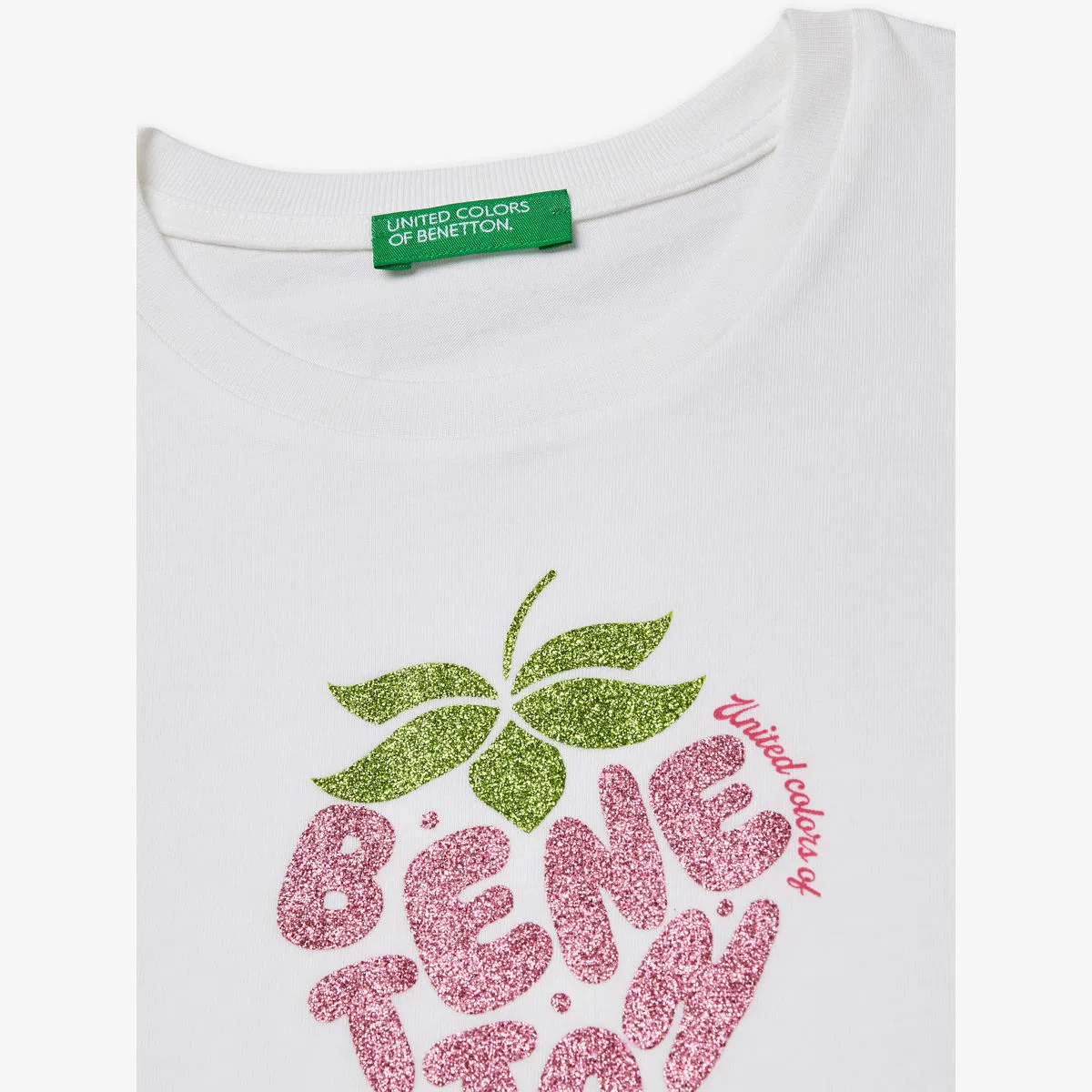 Футболка из хлопкового трикотажа с фирменным принтом Cherry, размер 6-13 лет Benetton, белый — фото 2