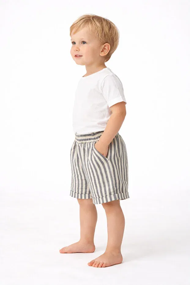 Детские шорты для мальчиков хлопковые с моделью Boys' & children's 100% cotton bohemian linen double-pocket shorts Akif Giyim, Blue — фото 3