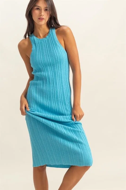 Женское облегающее платье с круглым вырезом Ribbed Knit, Blue — фото 4