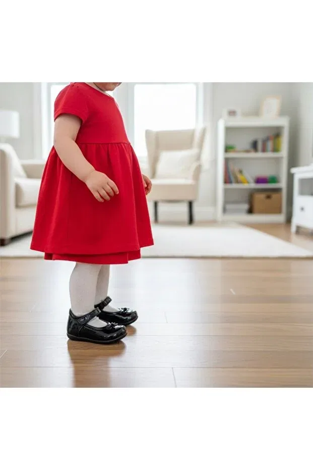 Детские балетки для девочек на коротком каблуке Jojo Kids, Black Patent Leather — фото 4