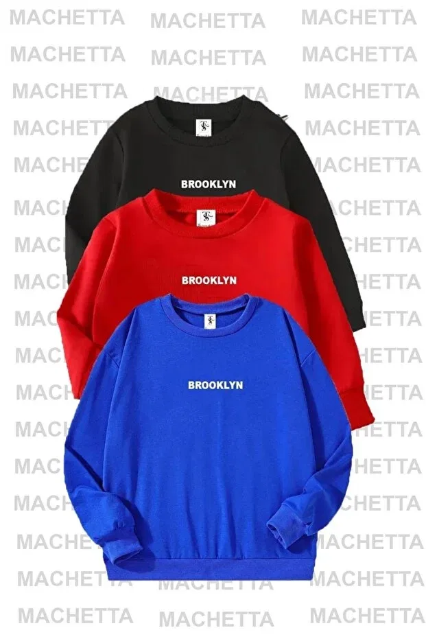 Детский комплект свитшотов с принтом Brooklyn Oversize Novibe, Black-Red-Saxblue
