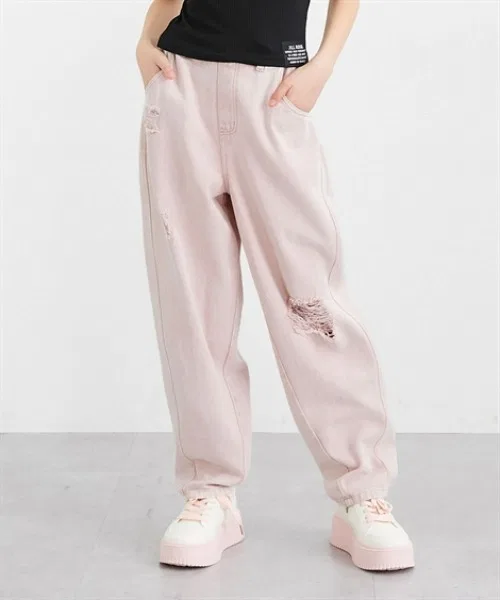 Детские джинсы с потертостями, изогнутый крой QUNTSTYLE, Pink