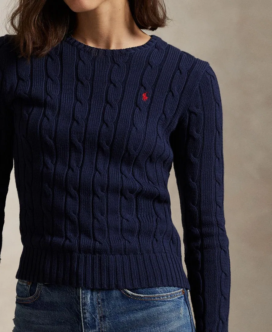 Женский свитер с круглым вырезом из хлопка, с косами Polo Ralph Lauren, Hunter Navy — фото 3
