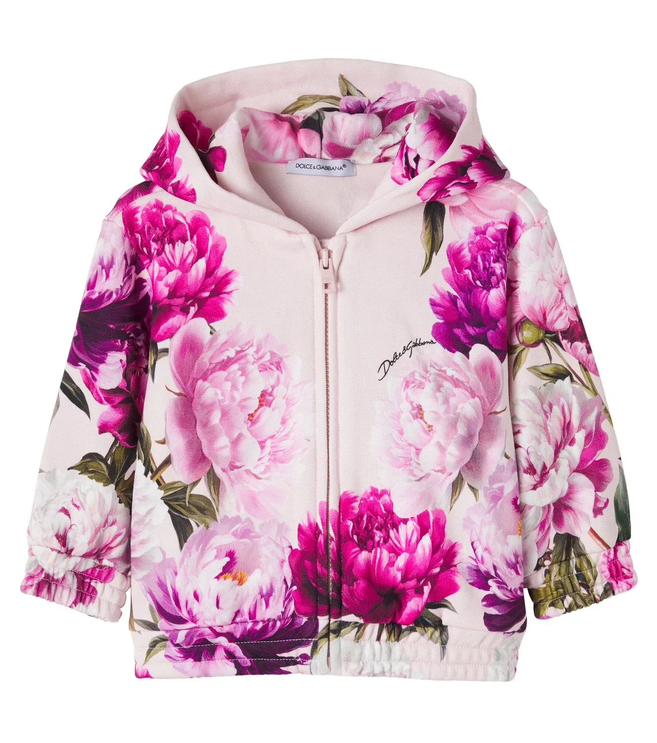Худи хлопковое с цветочным принтом Dolce&Gabbana Kids, розовый