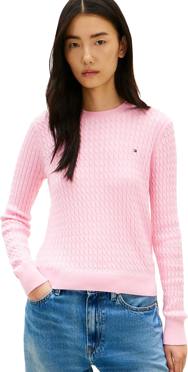 Женский легкий свитер с косами Crew Neck Tommy Hilfiger, Classic Pink