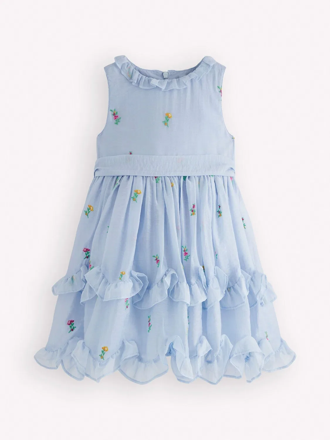 Платье с воланами и ярусами, модель Tiered Ruffle Sash Boden, голубой