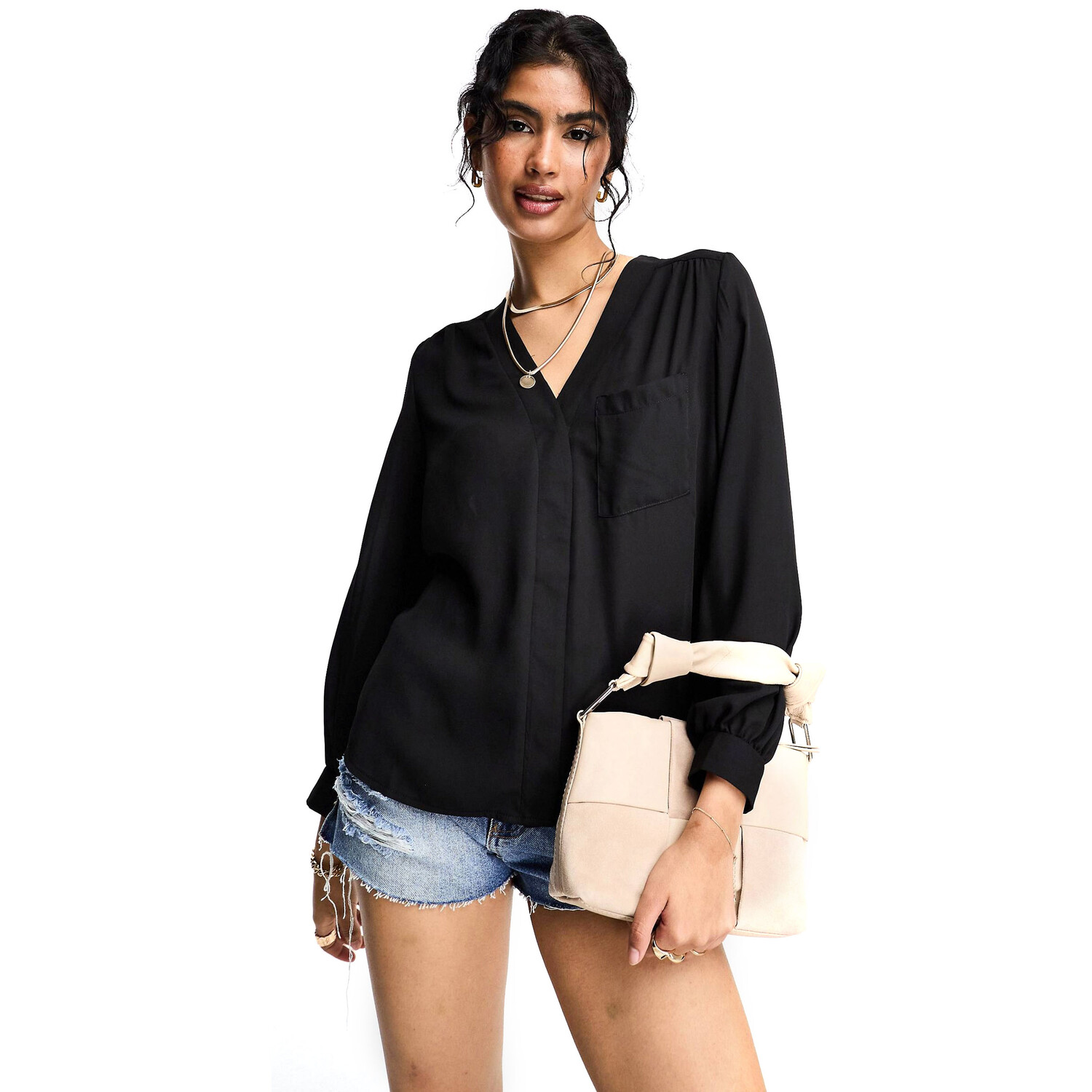 

Блузка Asos Design Long Sleeve With Pocket Detail, черный