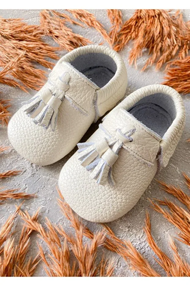 Детские ботиночки для новорожденных кожаные Bony white genuine leather first step shoes - bony-01 Li Puna, White