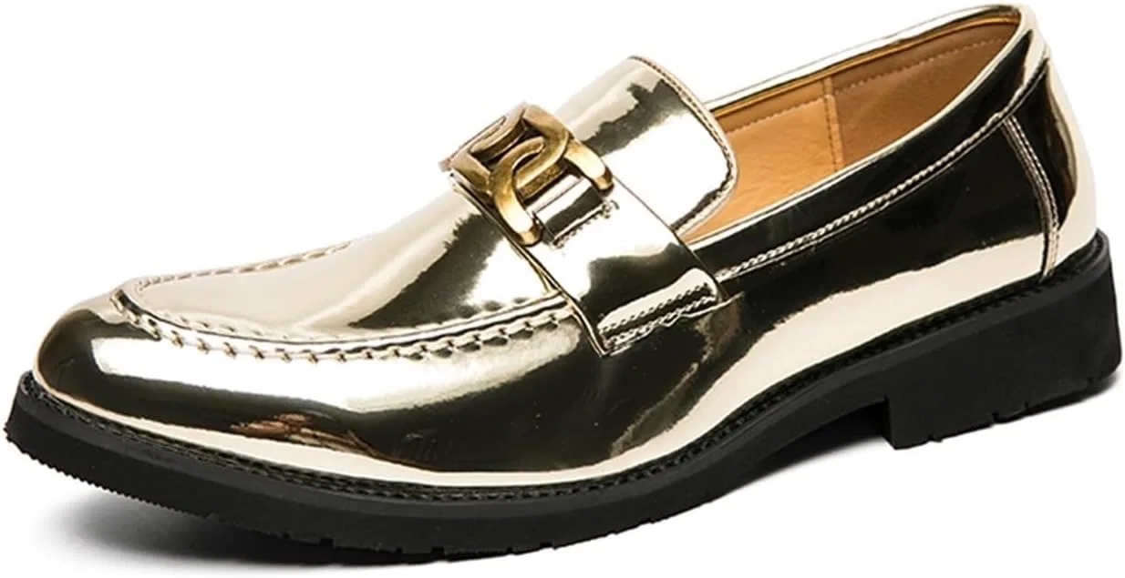 Лоферы мужские золотые Patent Leather Comfortable Gold Glitter EXAMEEEU