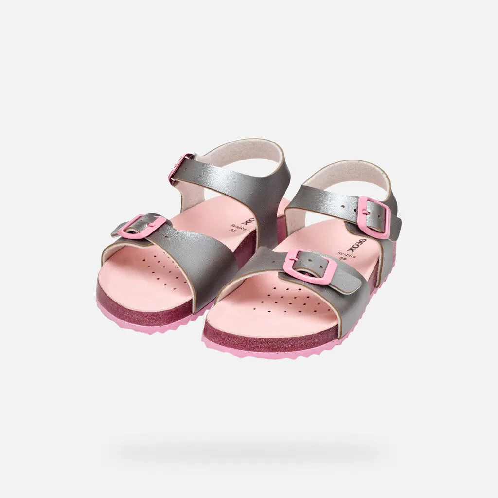 Детские сандалии для девочек J Adriel Girl Geox, Grau / Rosa — фото 3