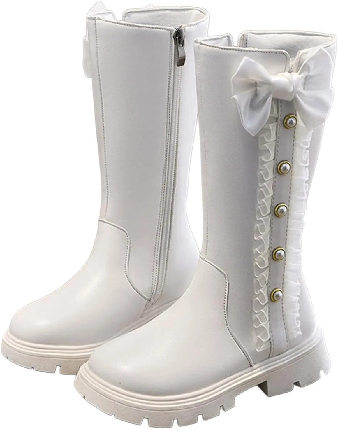Детские ботинки для девочек с принтом, зимние, из полиуретана, модель Mid Calf Combat Boots, White
