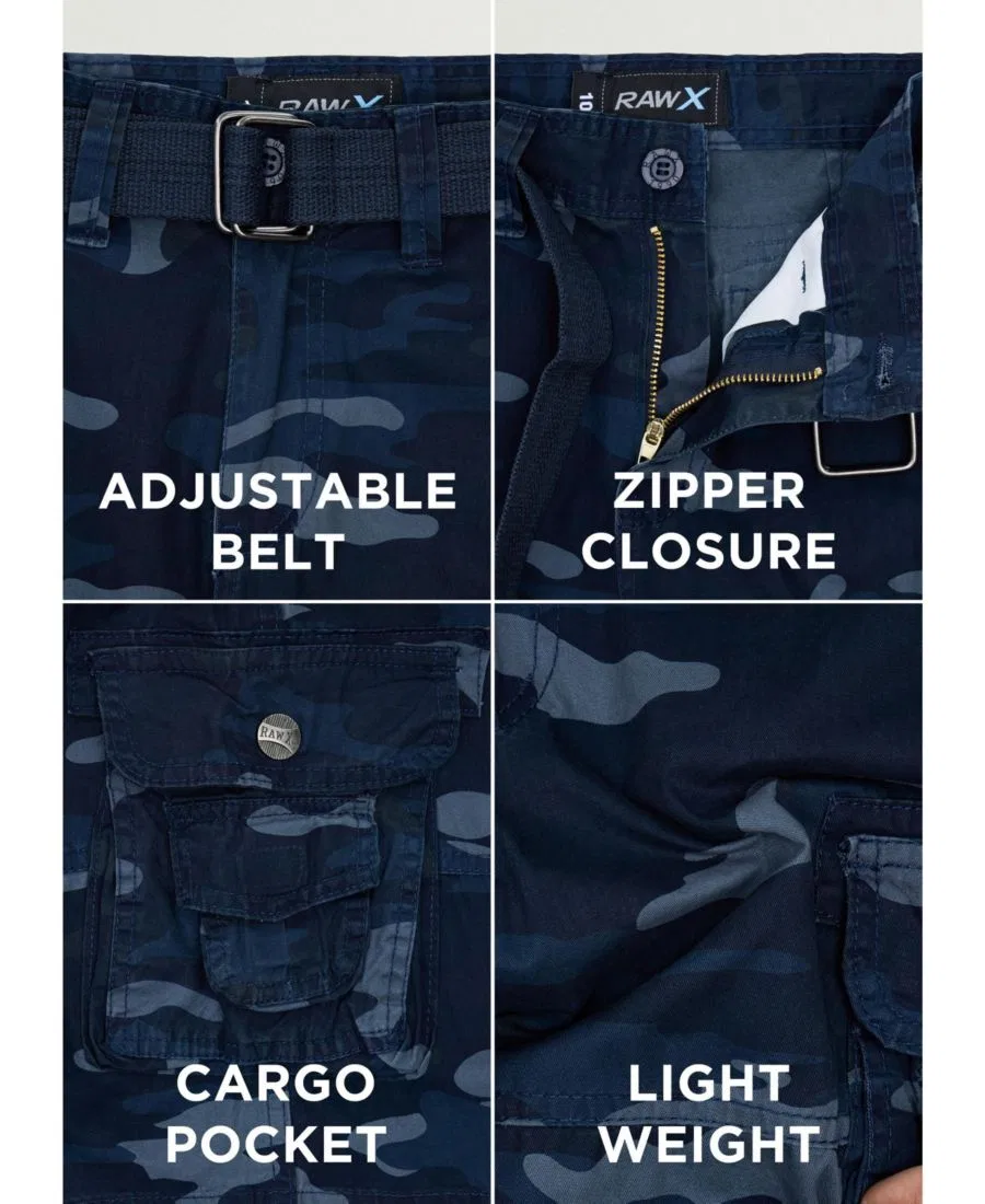 Шорты карго из твила с поясом Boy's Belted Twill Cargo Shorts Raw X, Navy Camo — фото 4
