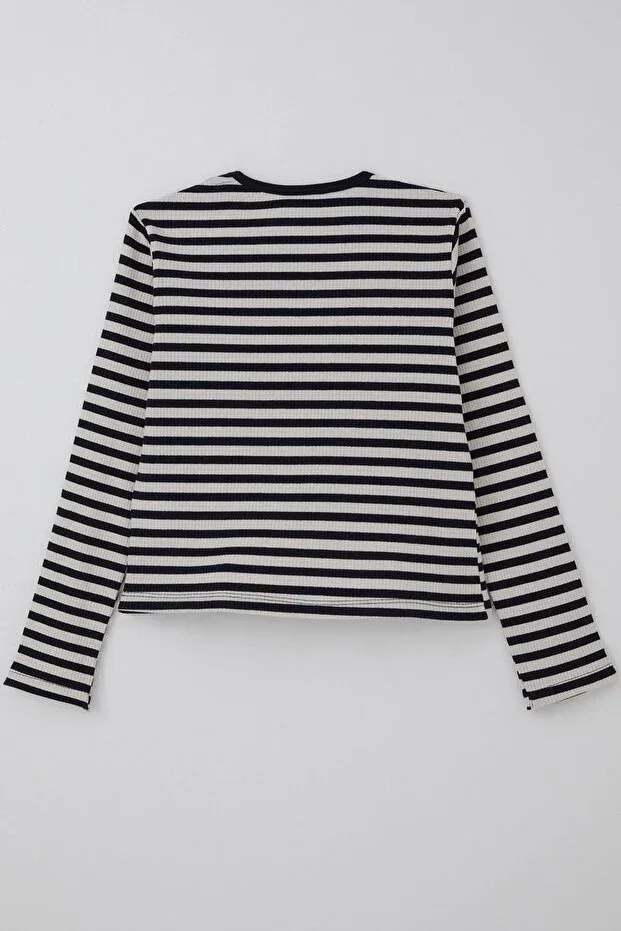 Детский лонгслив для девочек с бантом Breeze, Navy Blue — фото 2