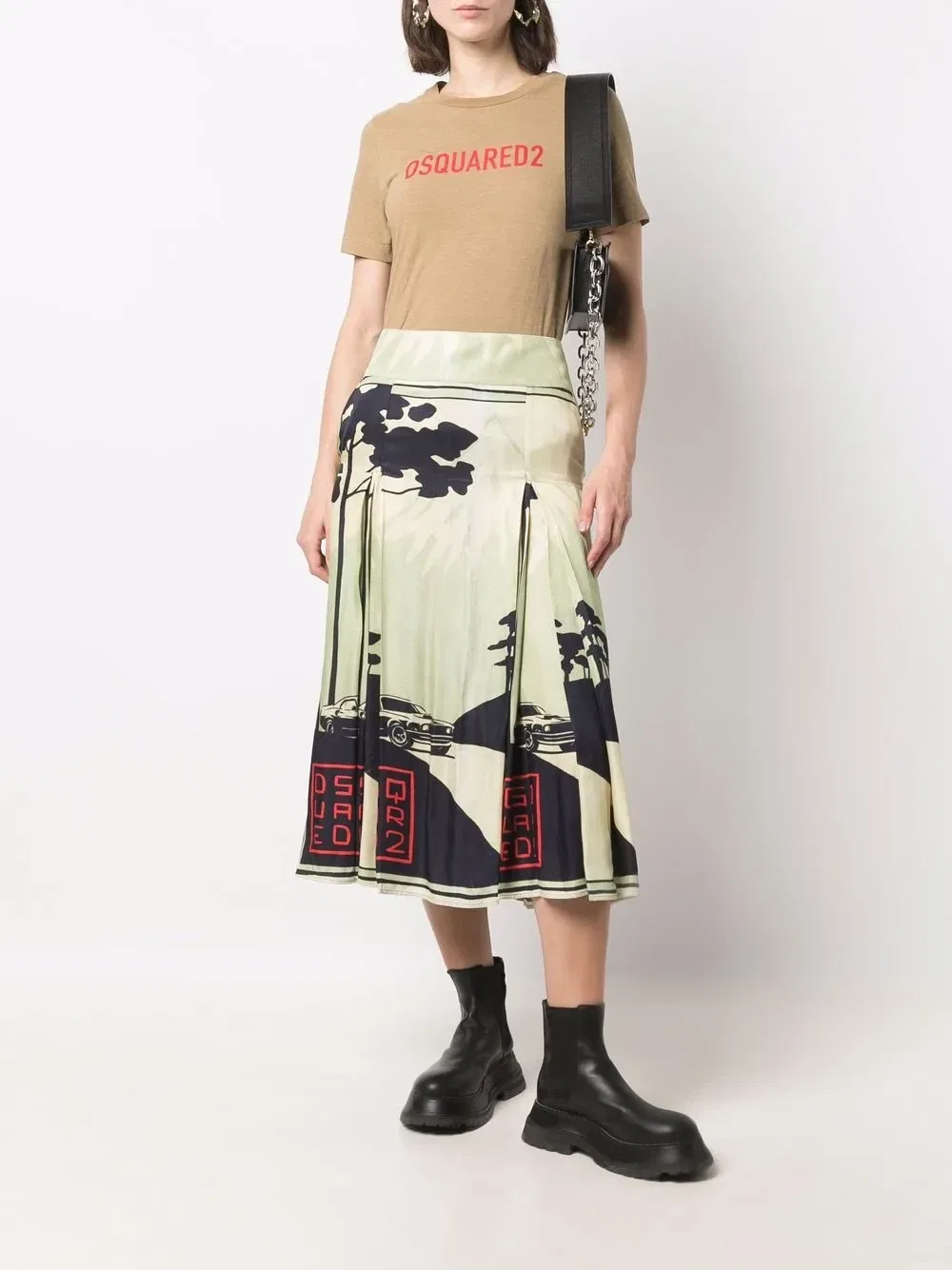 Юбка с графичным принтом и складками Dsquared2, зеленый — фото 2