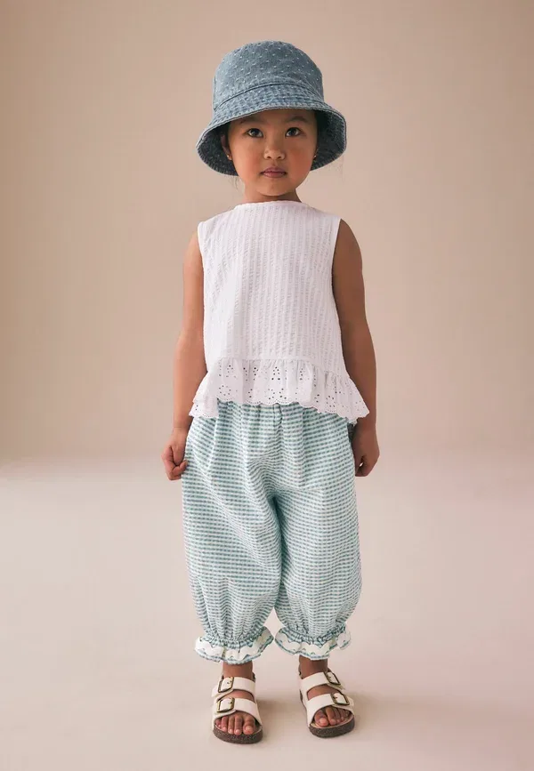 Брюки хлопковые Regular fit bloomer pullon trousers Next Ecru Gingham, синий