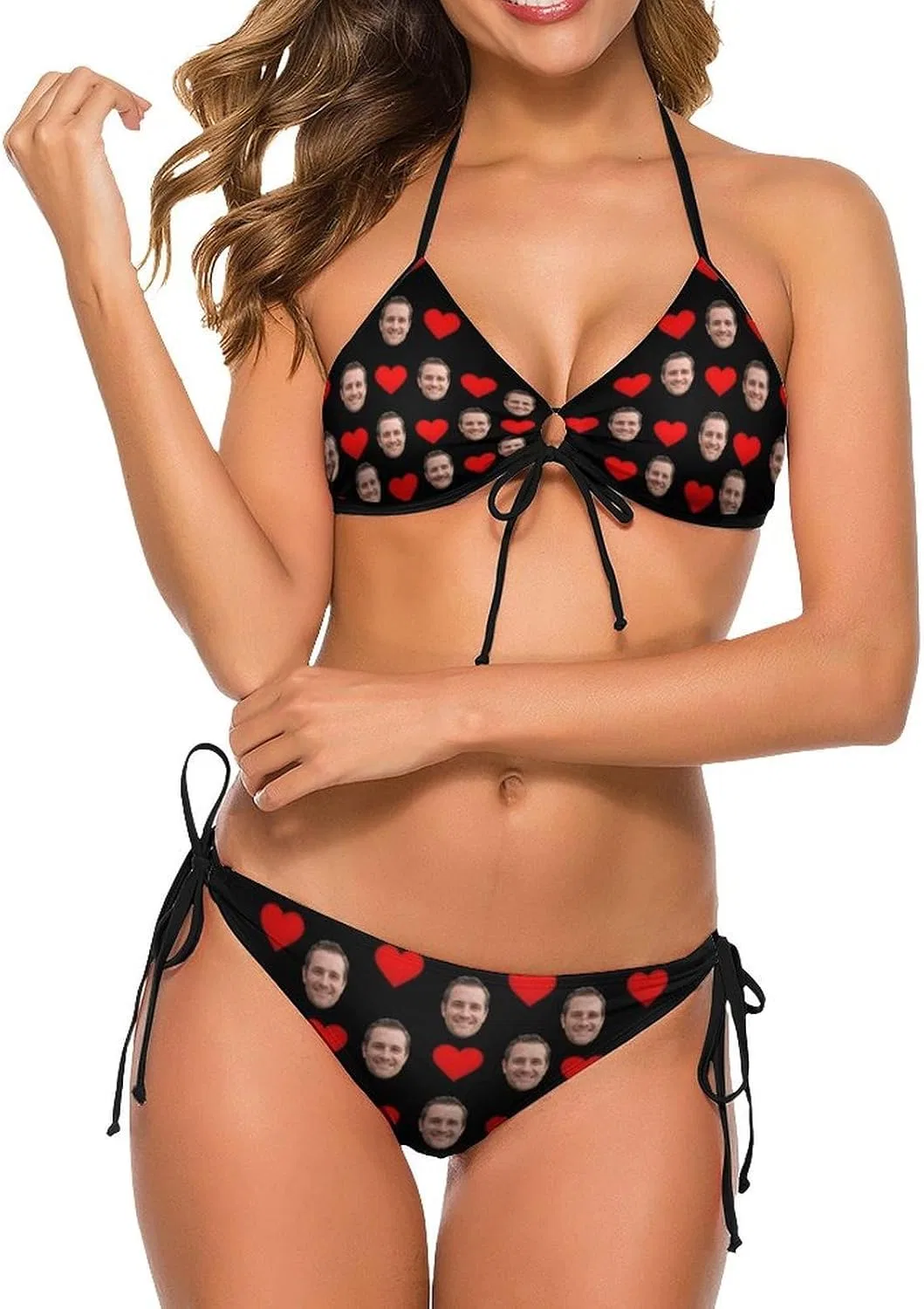 Женский бикини-сет с кастомизацией Custom Face, Red Love Heart